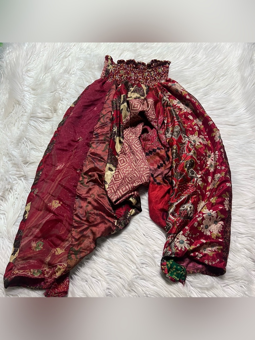 100% silk India Bohemian Patchwork Red Floral Harem Pants